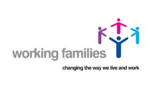 four stick figures with working families as words make up the logo